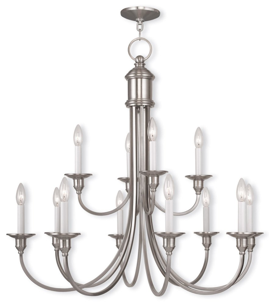 Nickel Twelve Light Metal Dimmable Chandelier With Shades