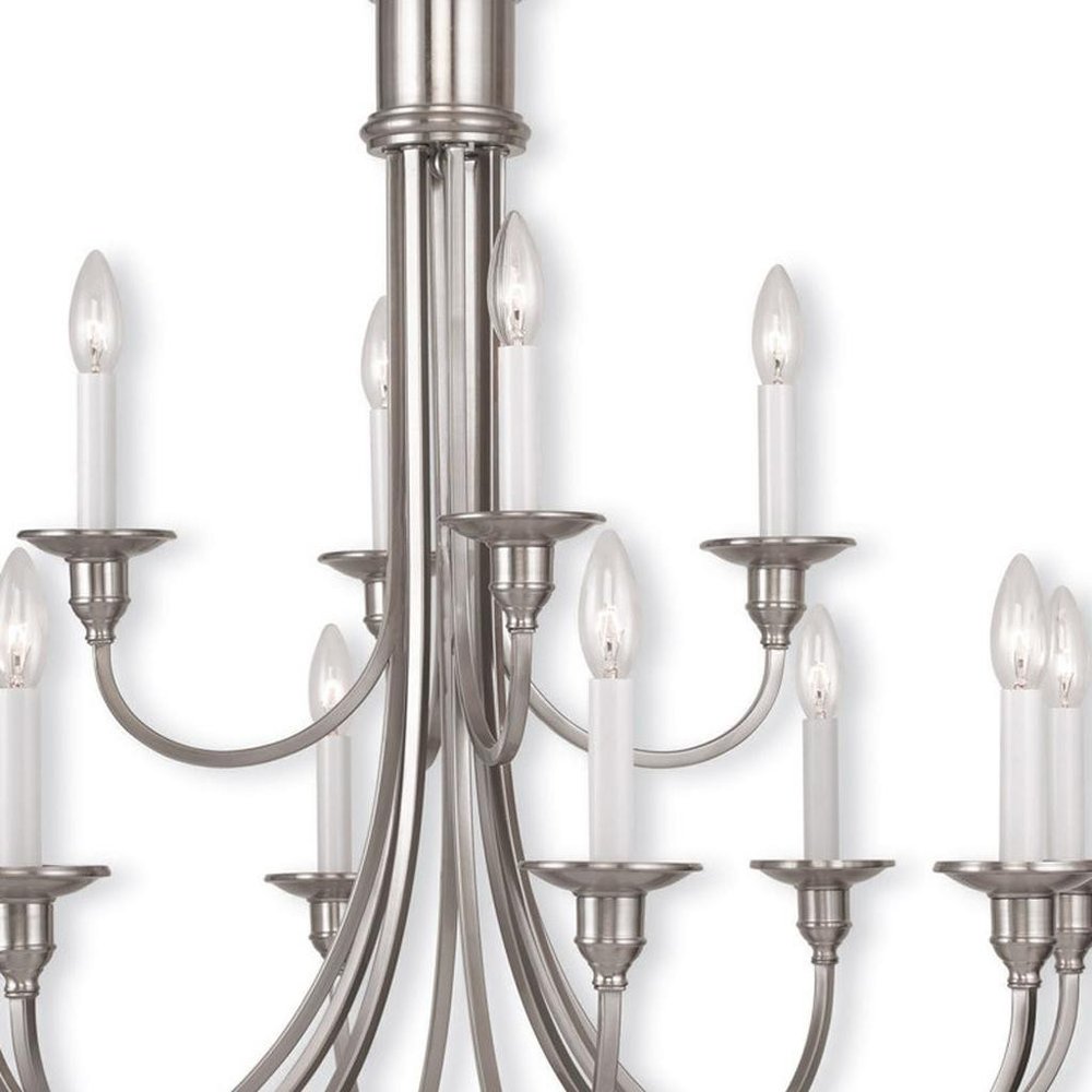Nickel Twelve Light Metal Dimmable Chandelier With Shades