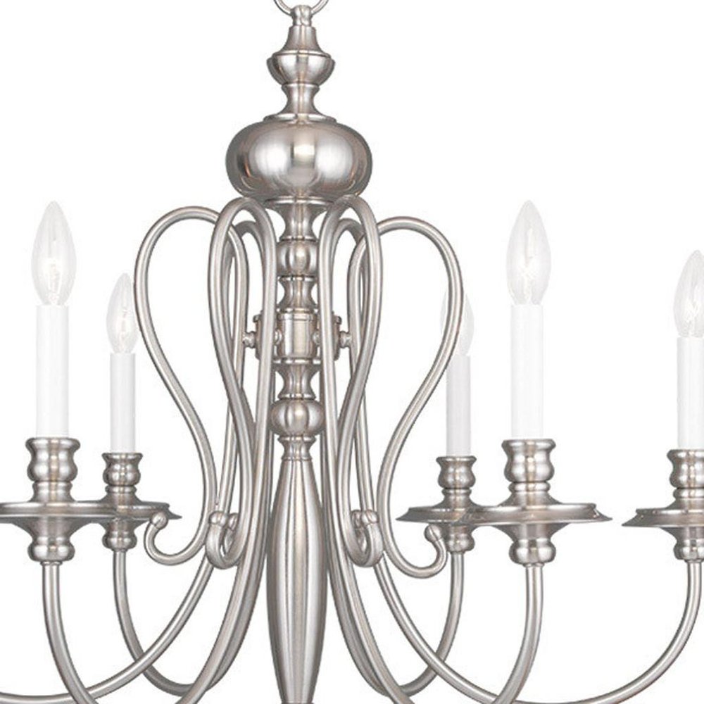 Nickel Six Light Metal Dimmable Chandelier With Shades