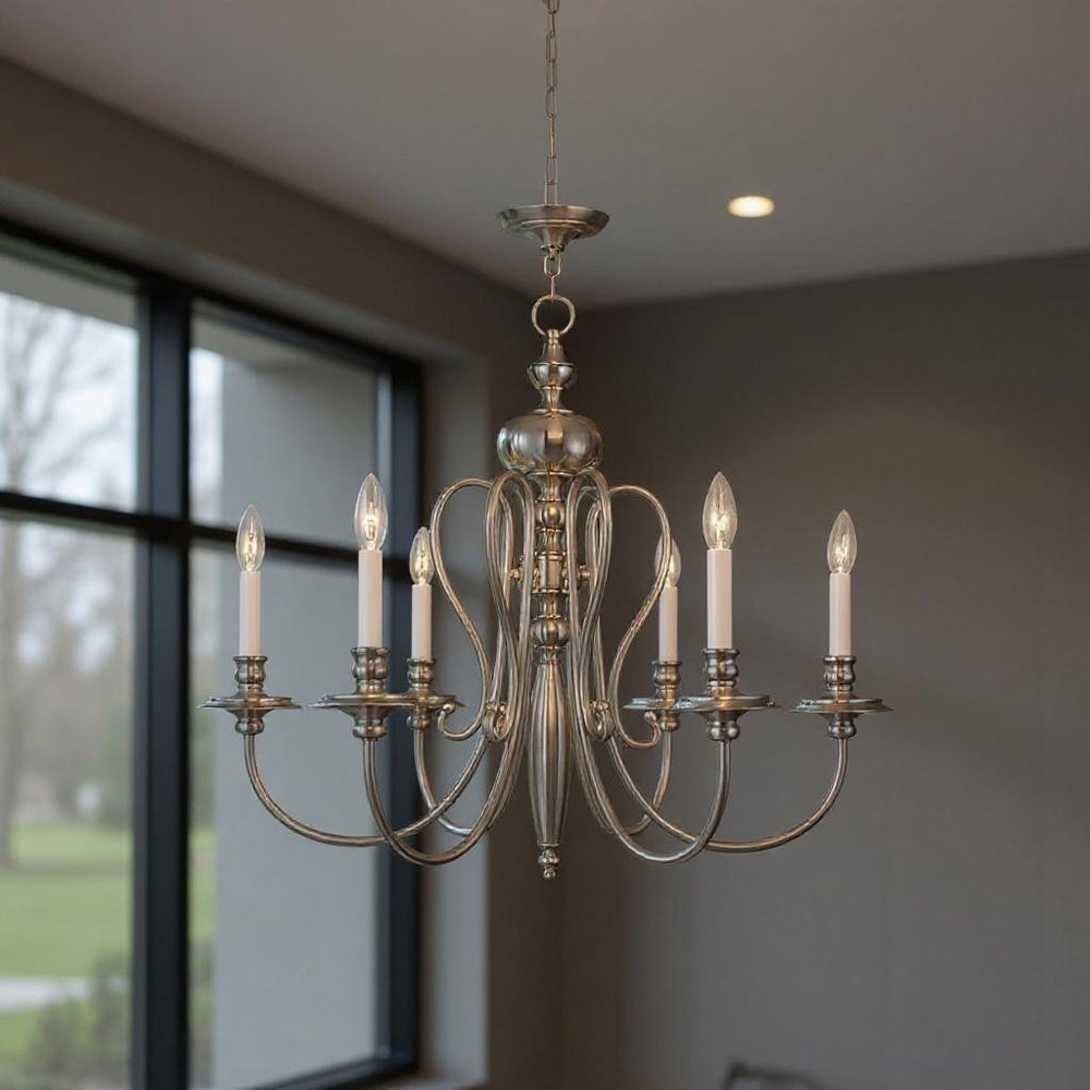 Six Light Dimmable Chandelier With Shades