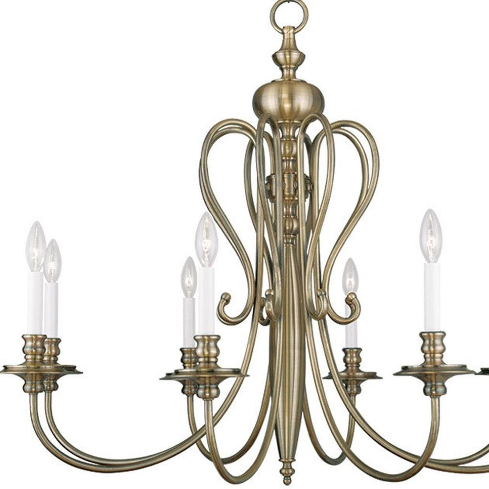 Antiqued Brass Eight Light Metal Dimmable Chandelier With Shades