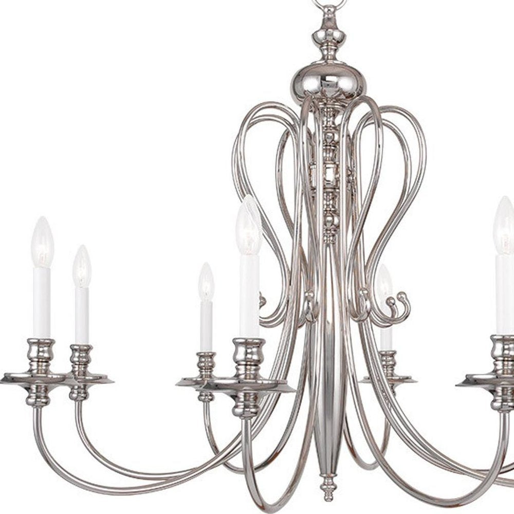 Nickel Eight Light Metal Dimmable Chandelier With Shades