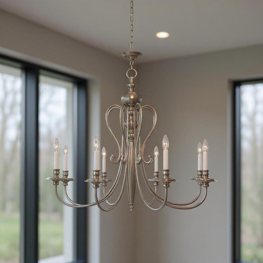 Eight Light Dimmable Chandelier With Shades