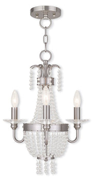 Nickel And Clear Three Light Metal Dimmable Chandelier With Shades
