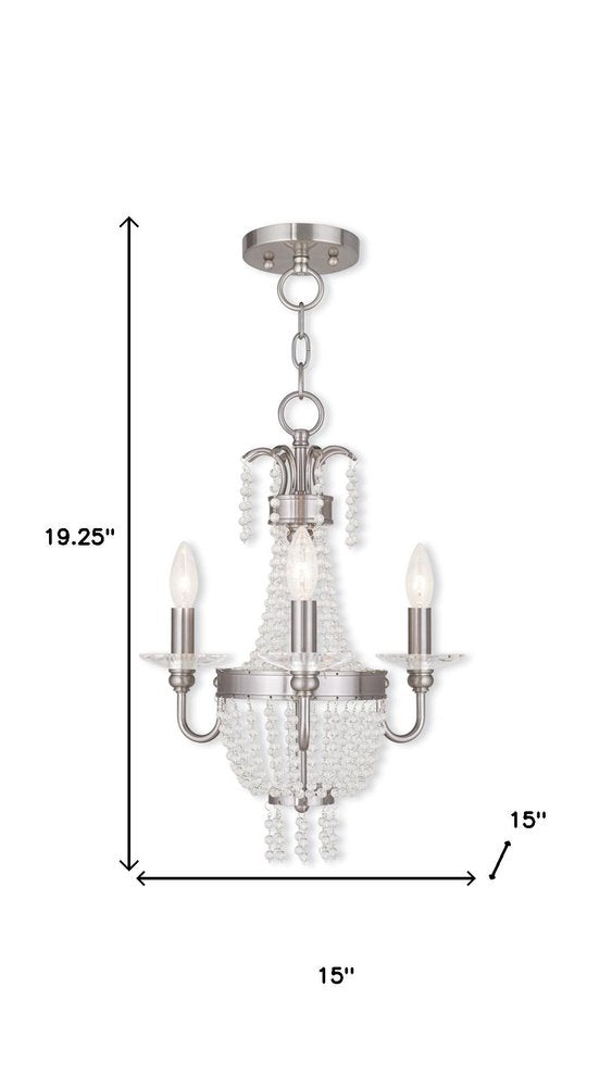 Nickel And Clear Three Light Metal Dimmable Chandelier With Shades