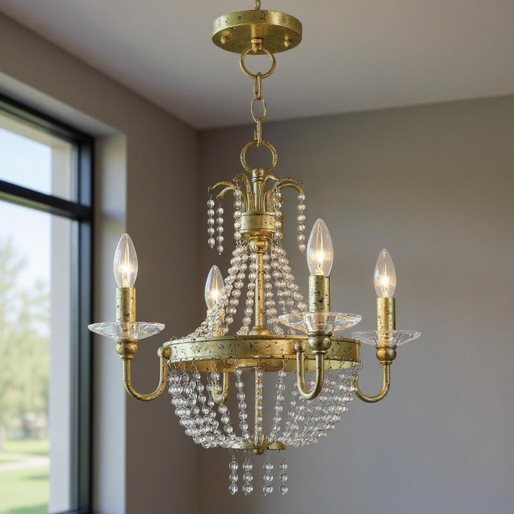 Gold Four Light Metal Dimmable Chandelier With Shades