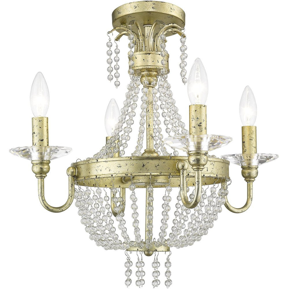 Gold Four Light Metal Dimmable Chandelier With Shades