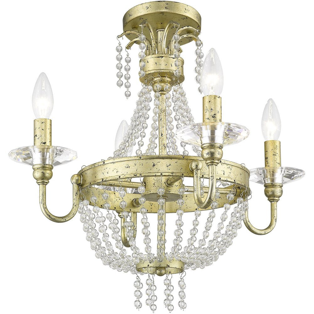 Gold Four Light Metal Dimmable Chandelier With Shades