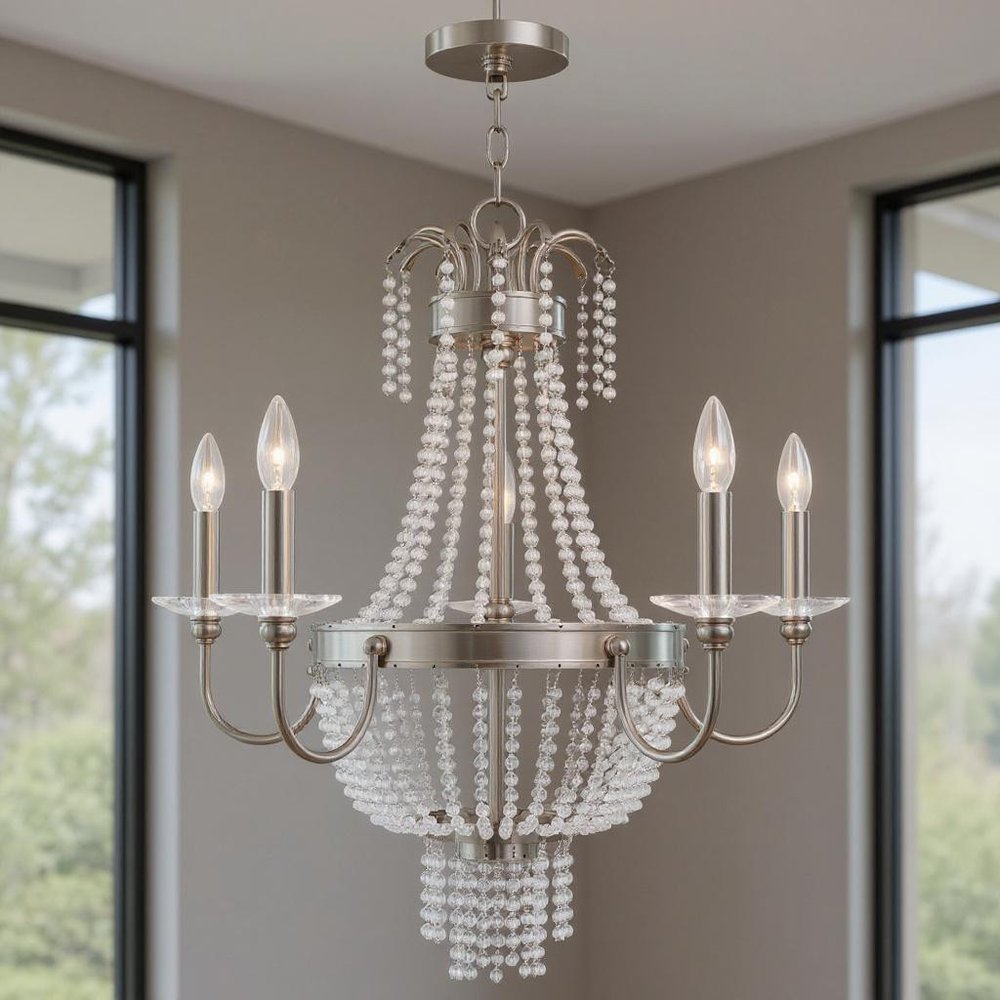Five Light Dimmable Chandelier With Shades