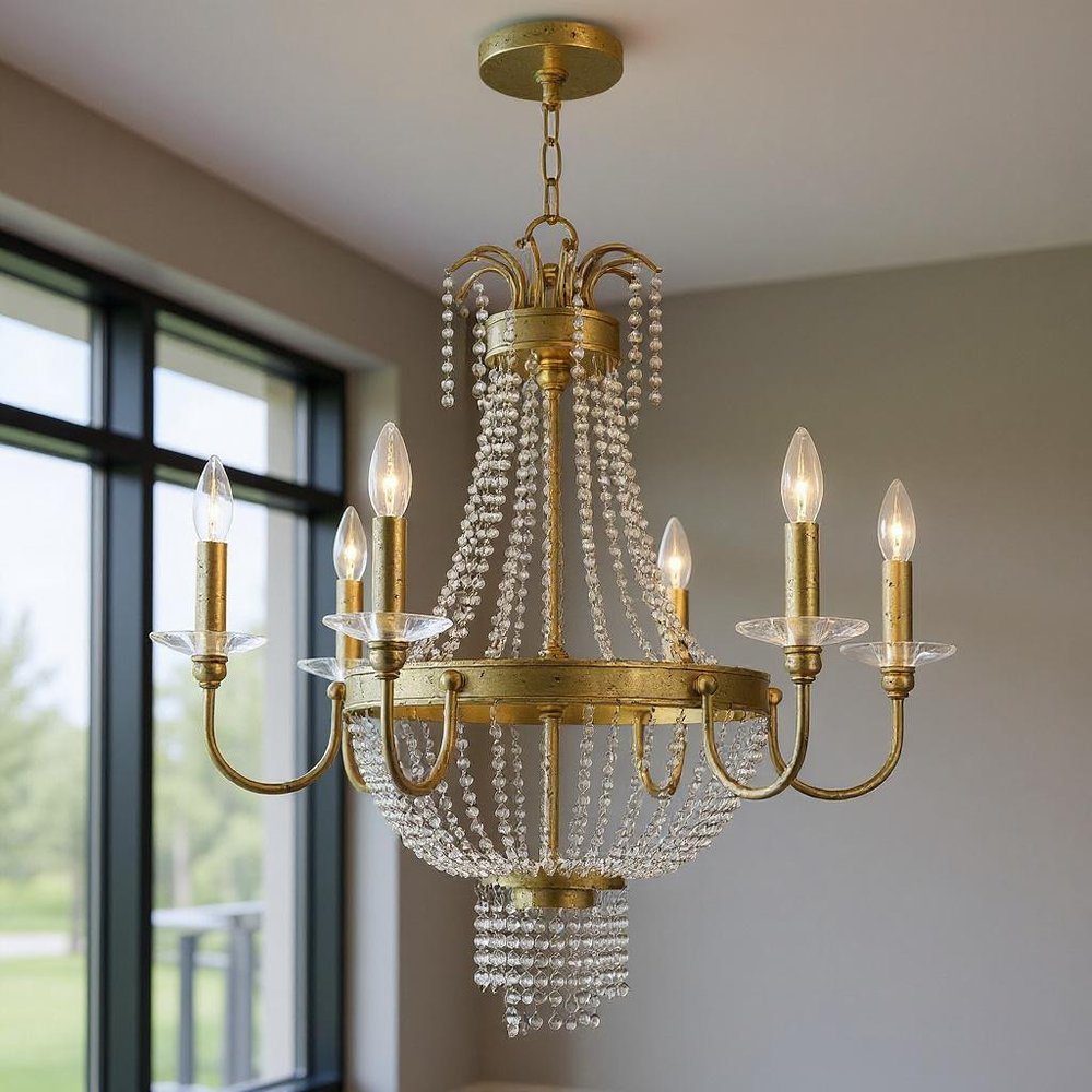 Six Light Dimmable Chandelier With Shades