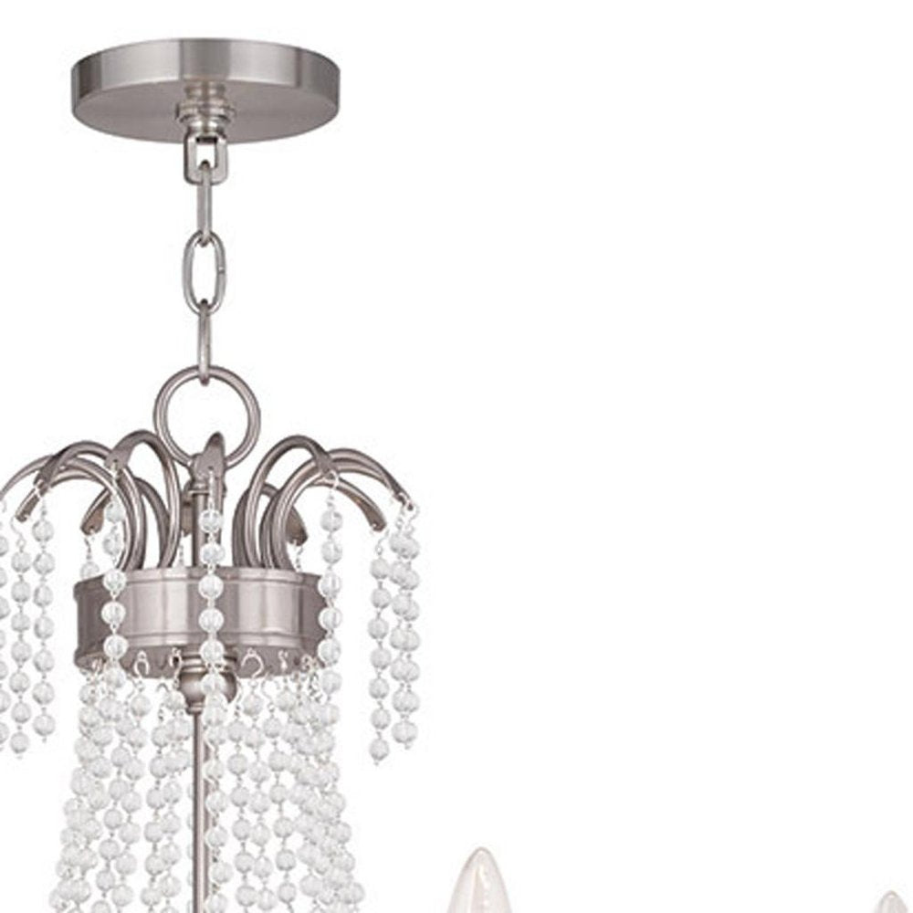 Nickel And Clear Six Light Metal Dimmable Chandelier With Shades