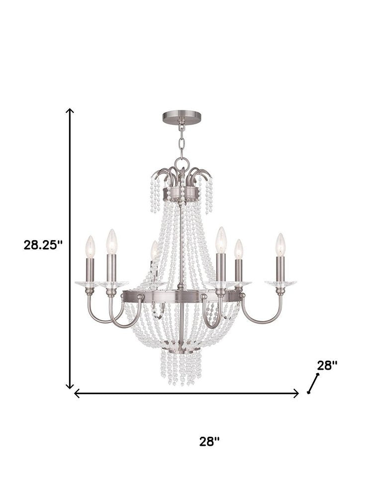 Nickel And Clear Six Light Metal Dimmable Chandelier With Shades