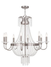 Nickel And Clear Eight Light Metal Dimmable Chandelier With Shades
