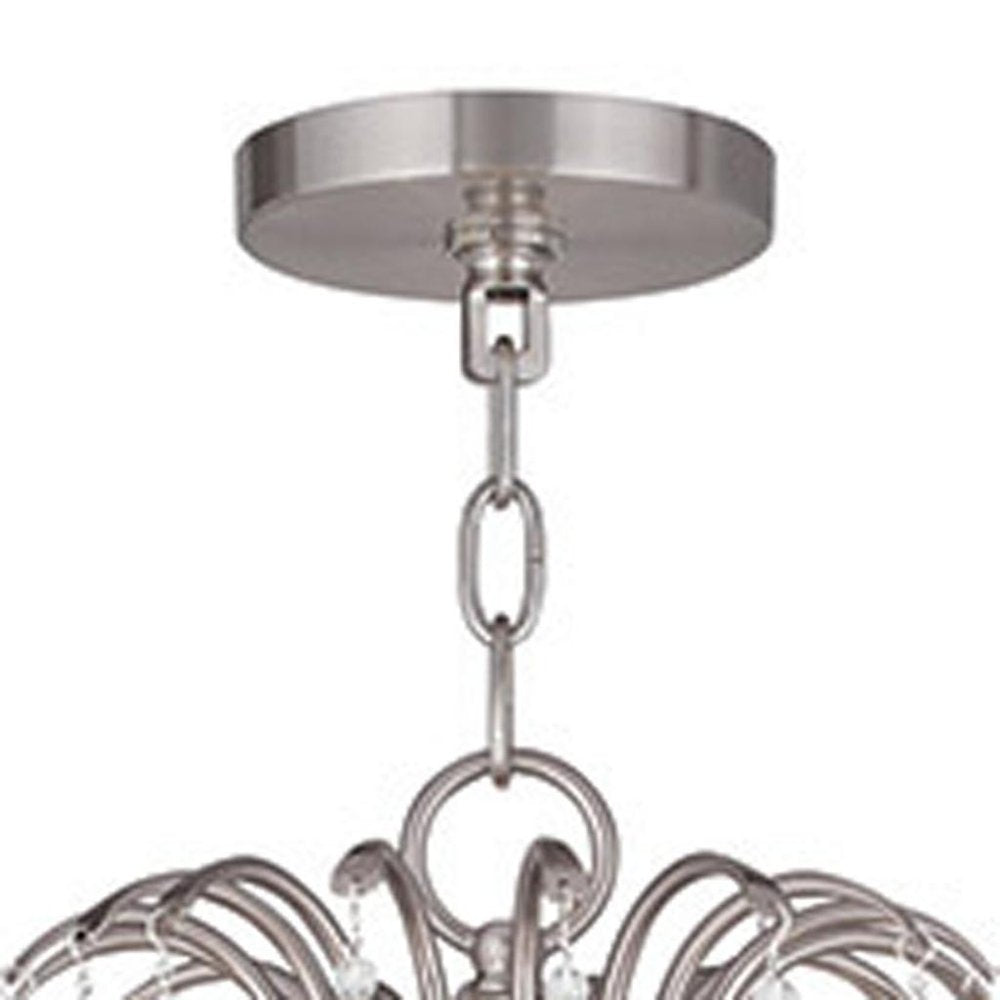 Nickel And Clear Eight Light Metal Dimmable Chandelier With Shades