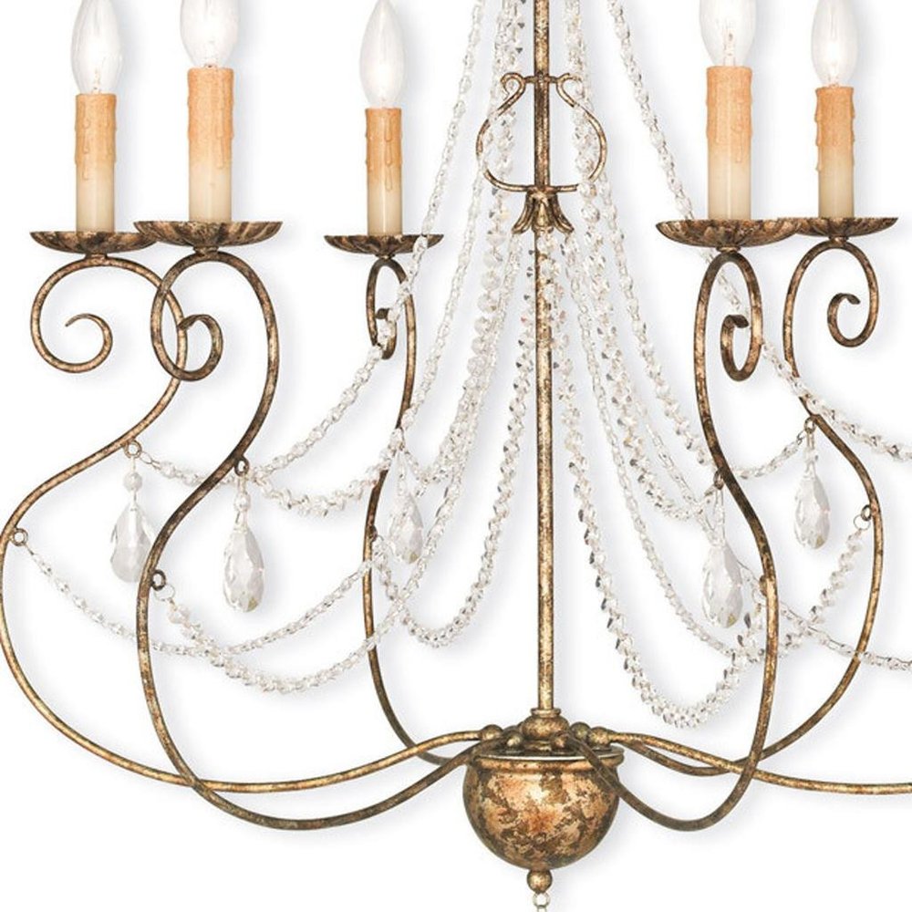 Bronze Six Light Metal Dimmable Chandelier With Shades