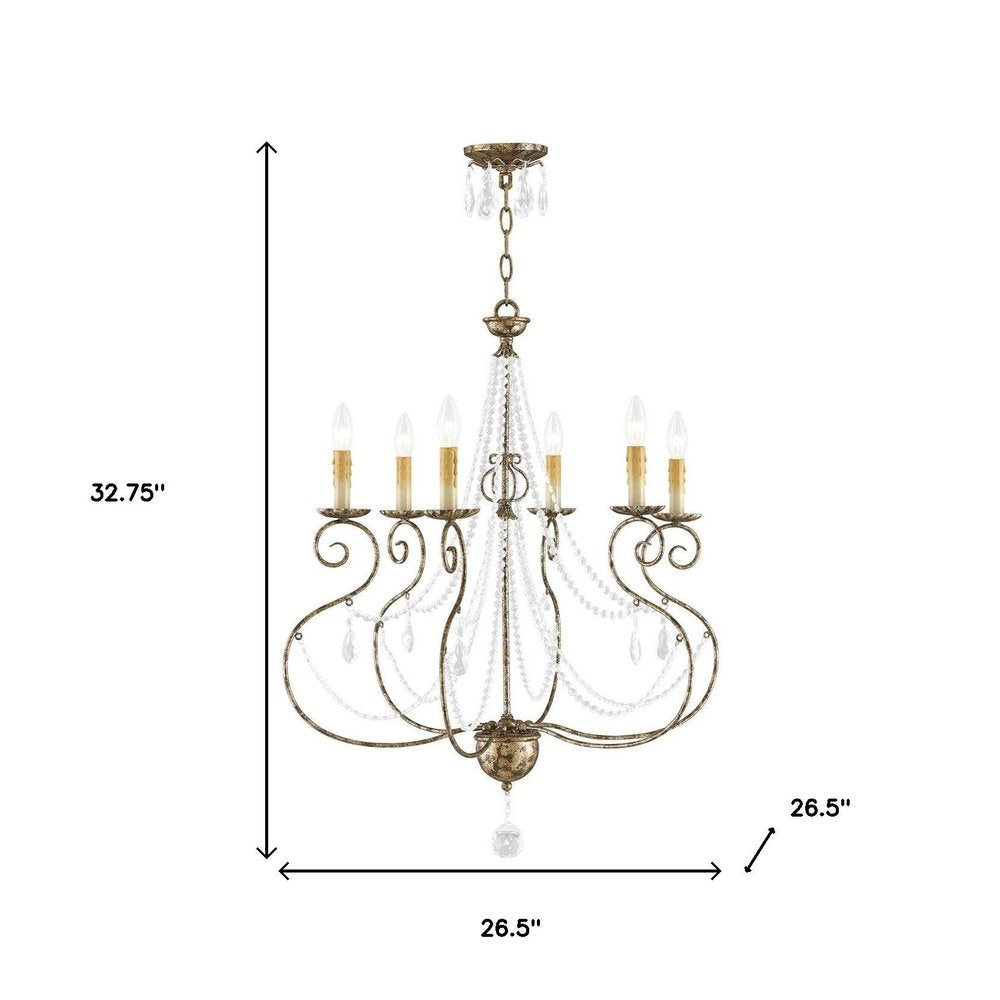 Bronze Six Light Metal Dimmable Chandelier With Shades