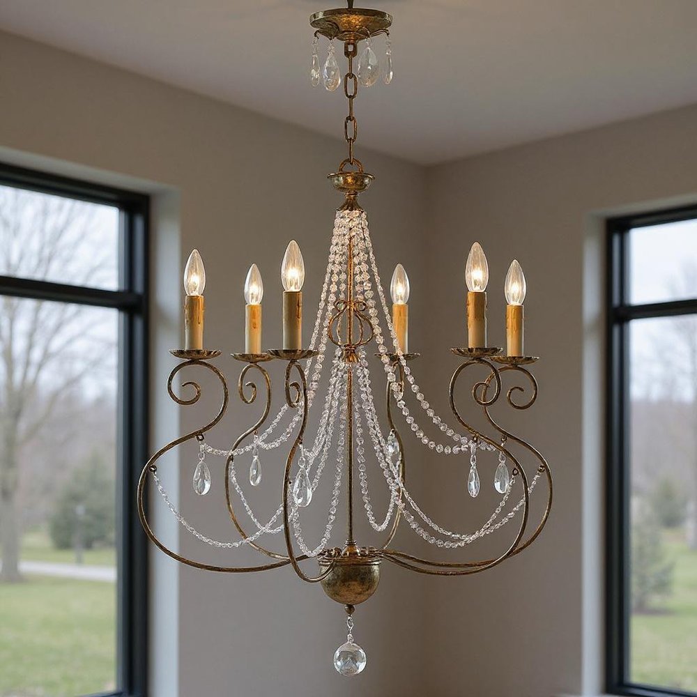 Six Light Dimmable Chandelier With Shades