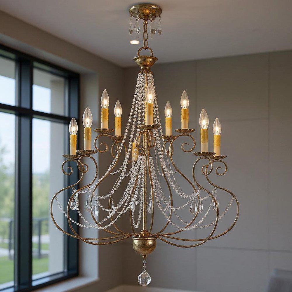 Ten Light Dimmable Chandelier With Shades