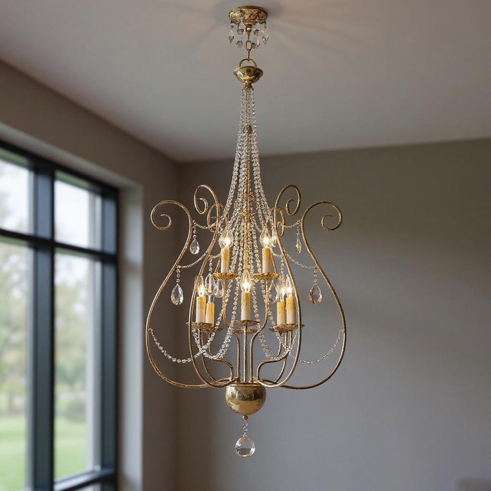 Bronze Nine Light Metal Dimmable Chandelier With Shades