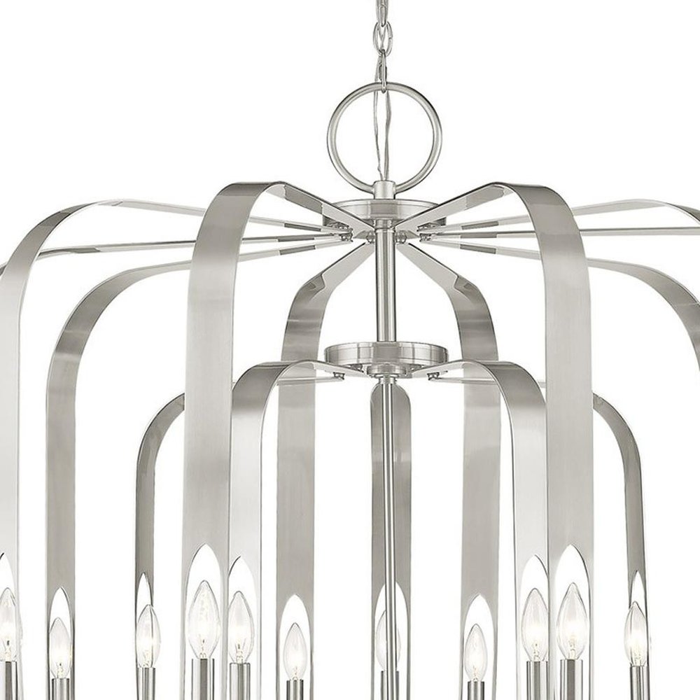 Nickel Multi Light Metal Dimmable Chandelier With Shades