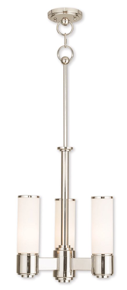 Nickel And Opal Three Light Metal Dimmable Chandelier With Shades