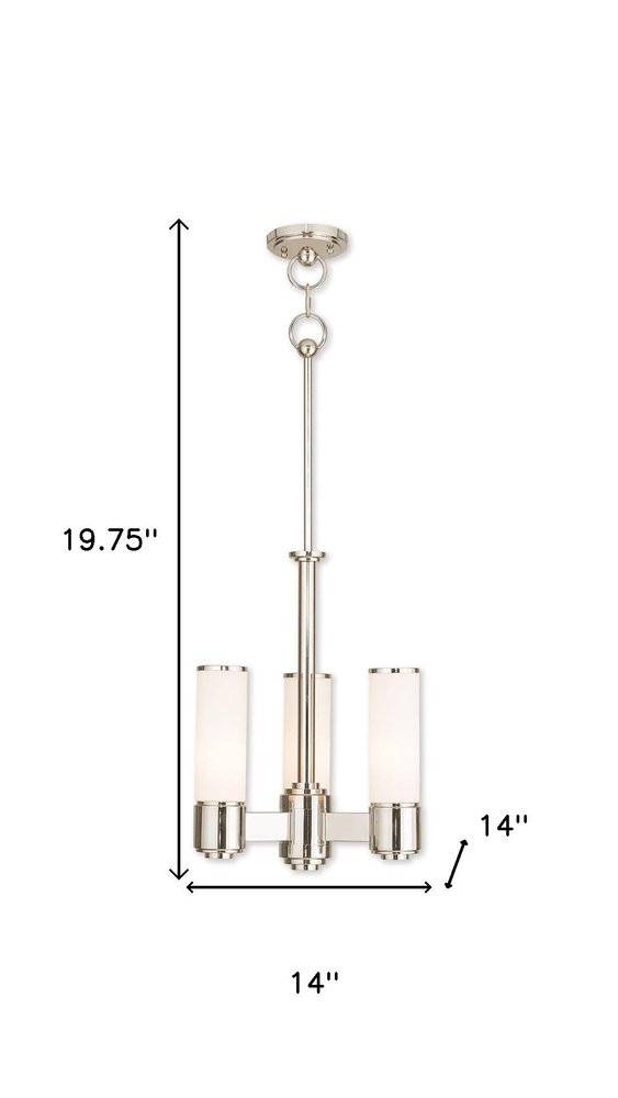 Nickel And Opal Three Light Metal Dimmable Chandelier With Shades