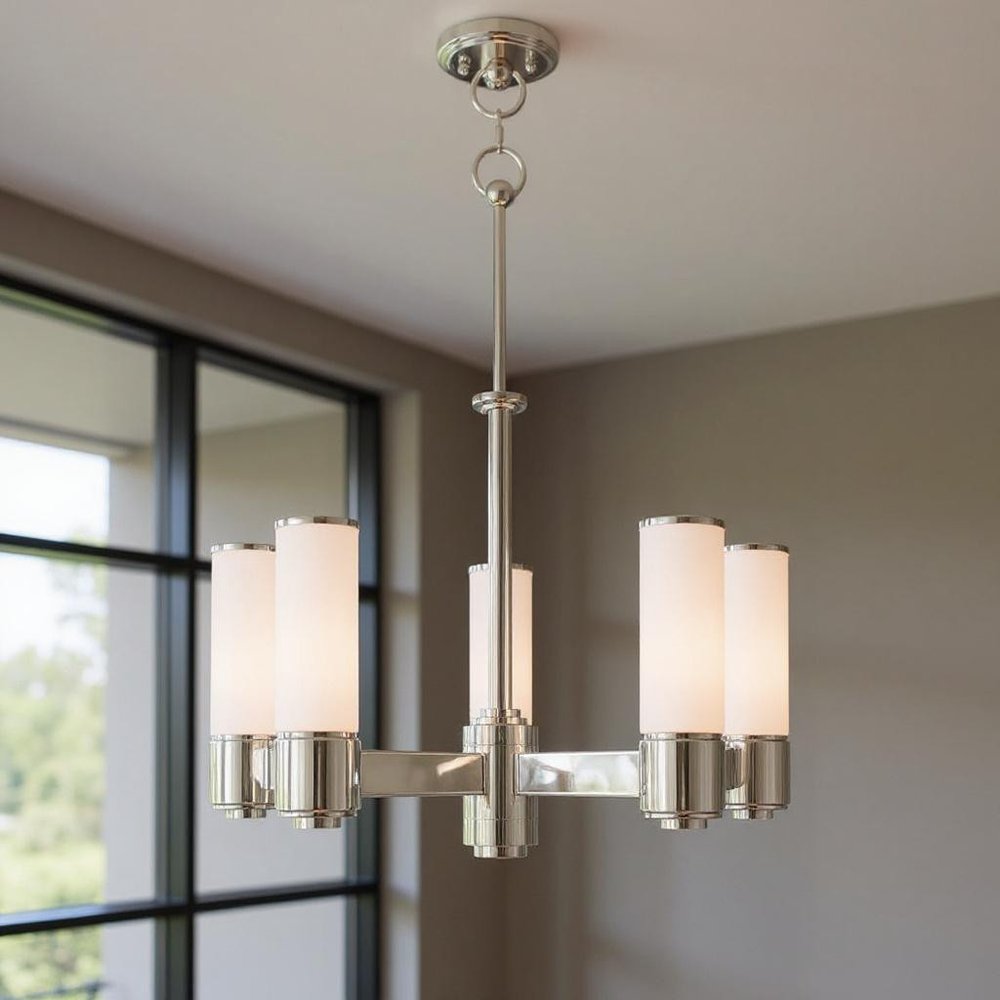 Five Light Dimmable Chandelier With Shades