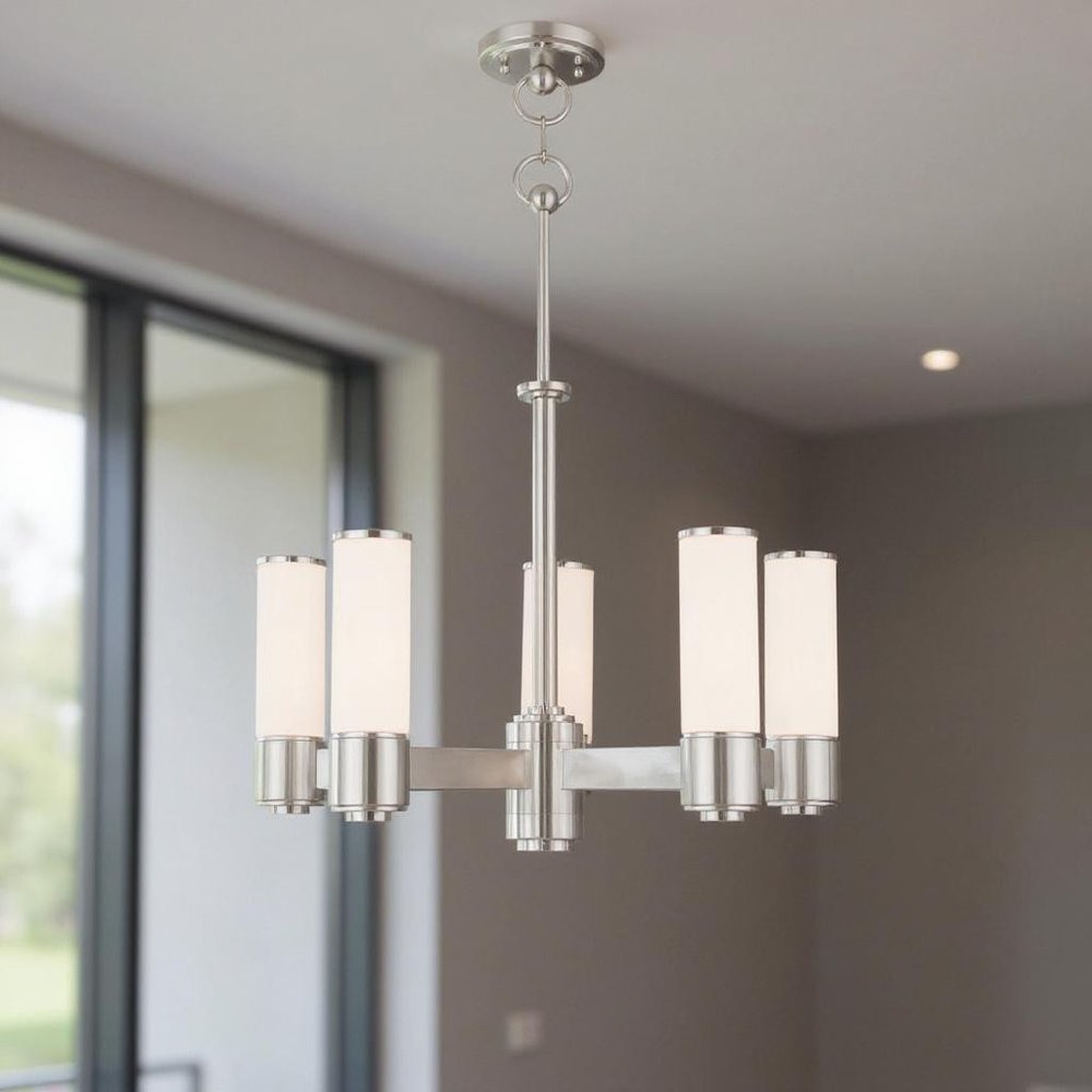 Five Light Dimmable Chandelier With Shades