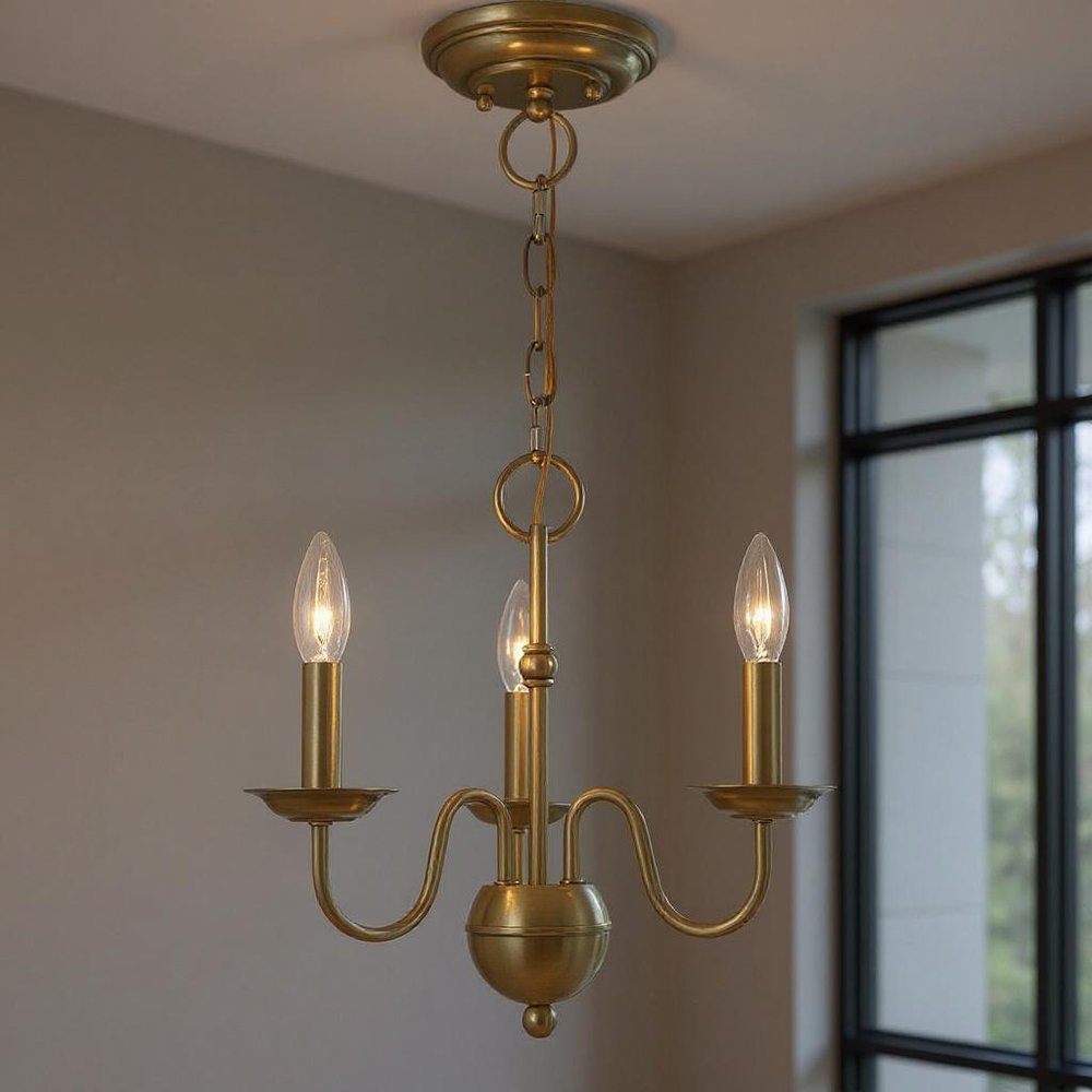 Antiqued Brass Three Light Metal Dimmable Chandelier With Shades