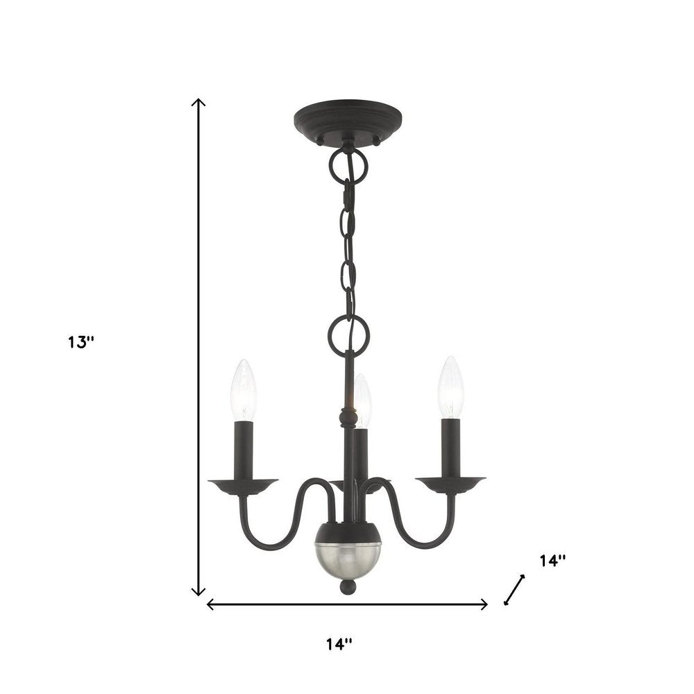 Black Three Light Dimmable Chandelier With Shades