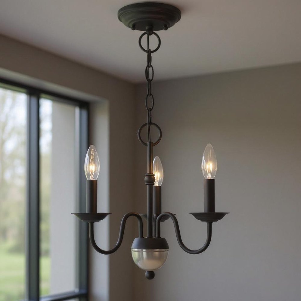 Black Three Light Dimmable Chandelier With Shades