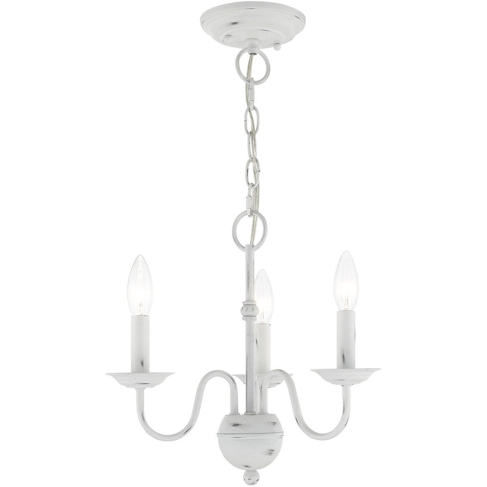 Antiqued White Three Light Metal Dimmable Chandelier With Shades