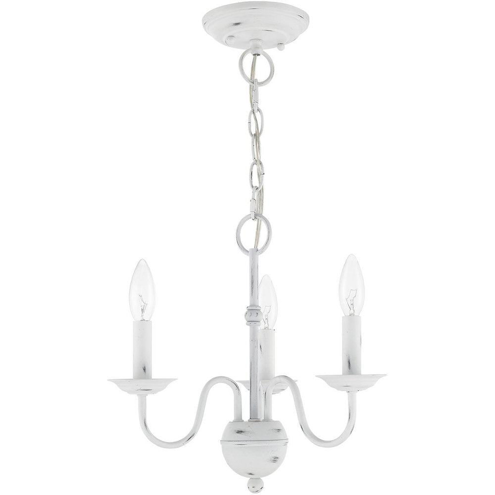 Antiqued White Three Light Metal Dimmable Chandelier With Shades