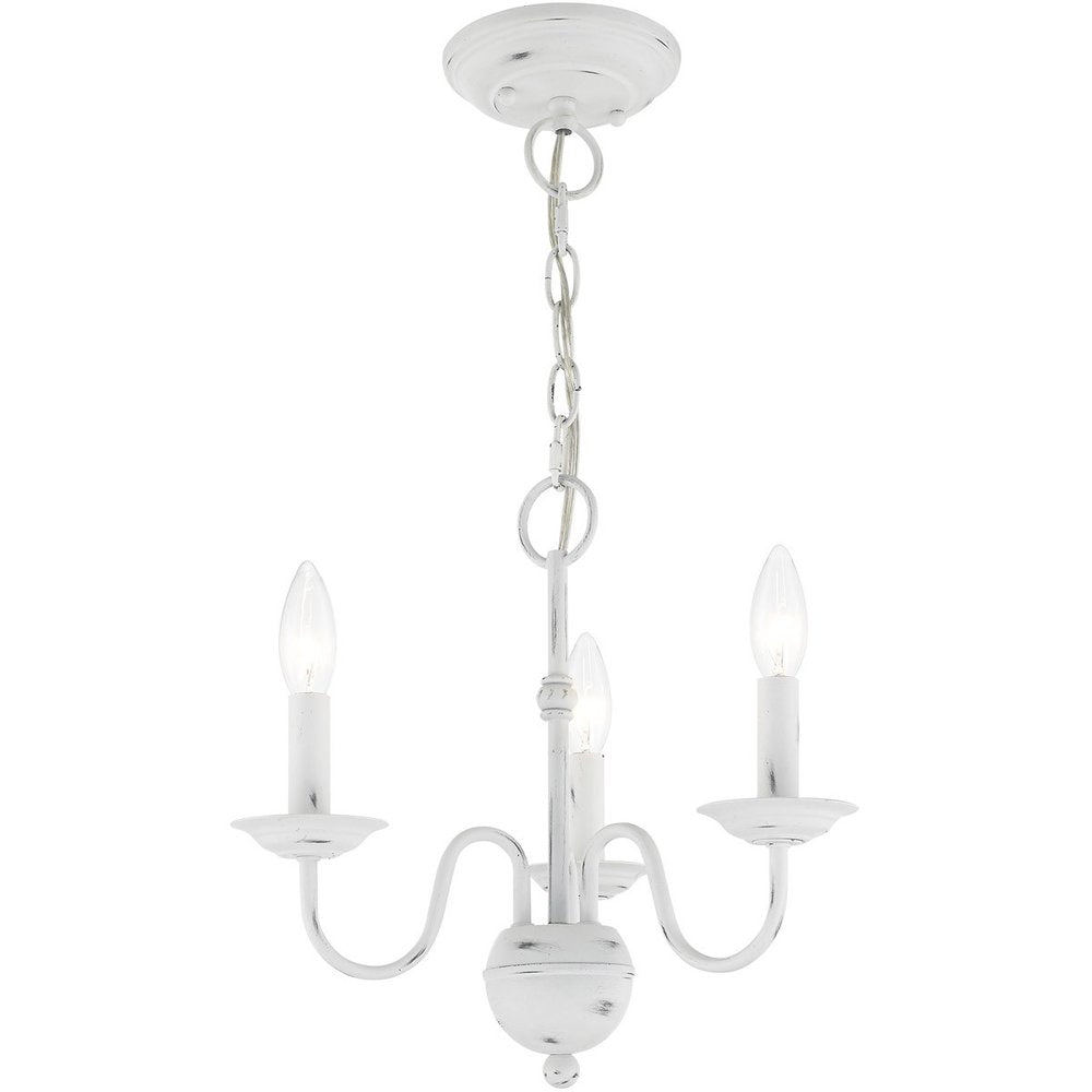 Antiqued White Three Light Metal Dimmable Chandelier With Shades