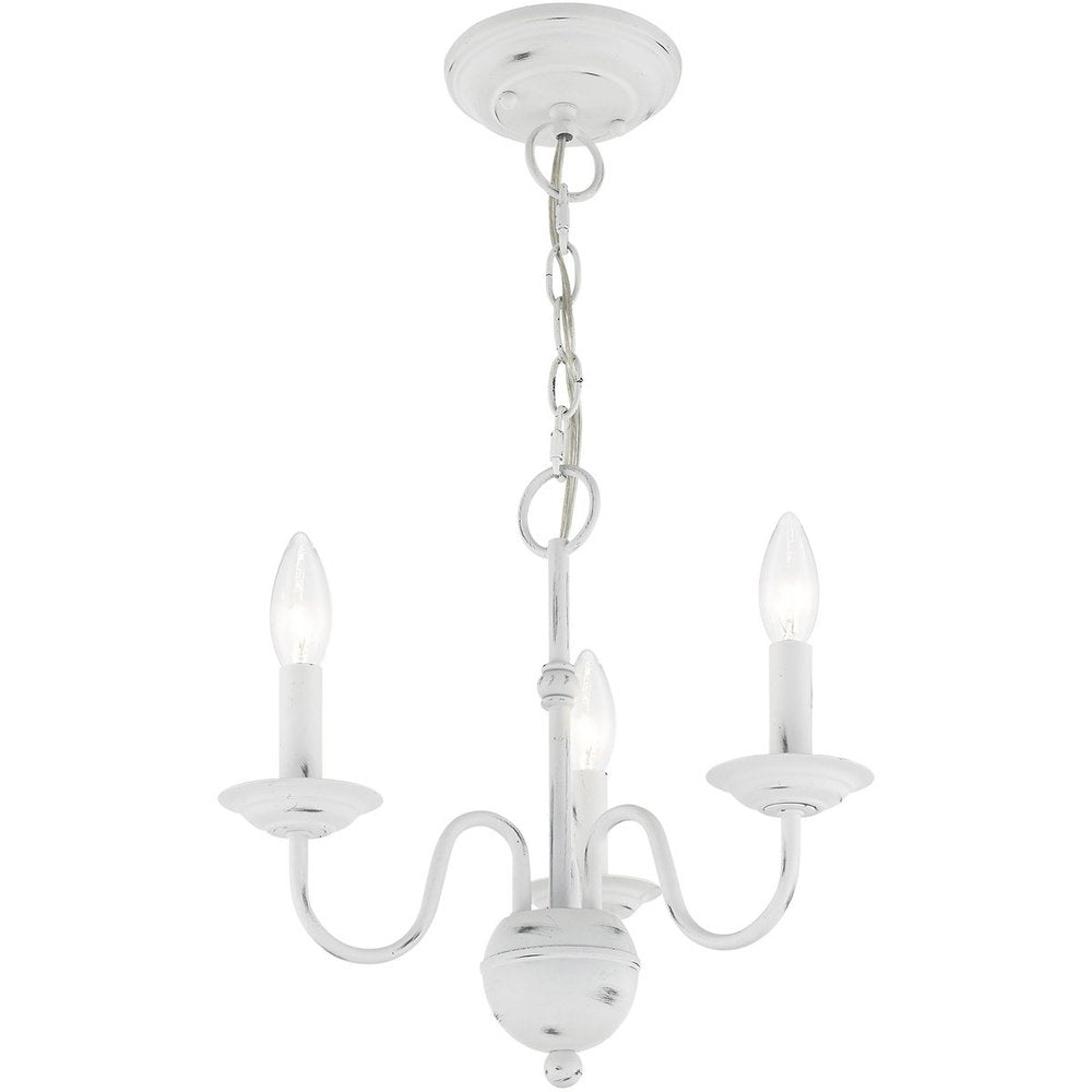 Antiqued White Three Light Metal Dimmable Chandelier With Shades