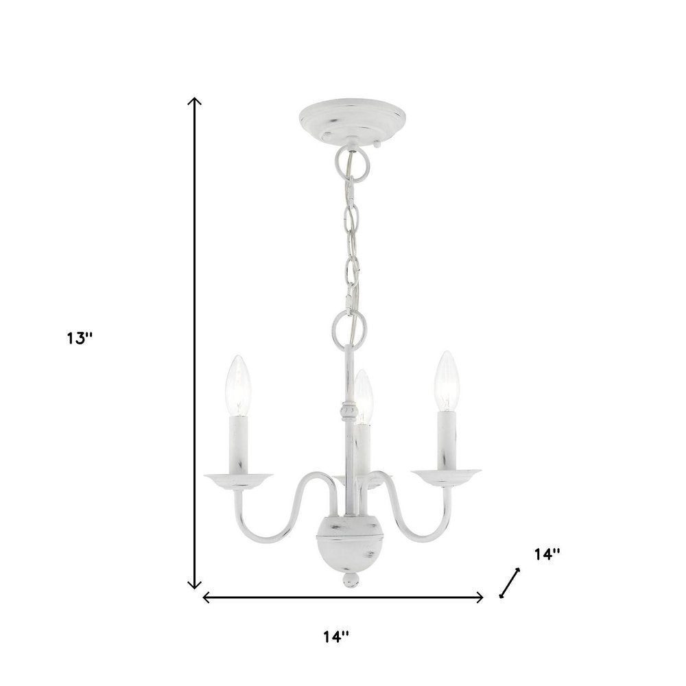 Antiqued White Three Light Metal Dimmable Chandelier With Shades