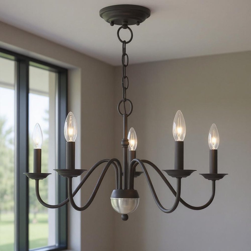 Black Five Light Dimmable Chandelier With Shades