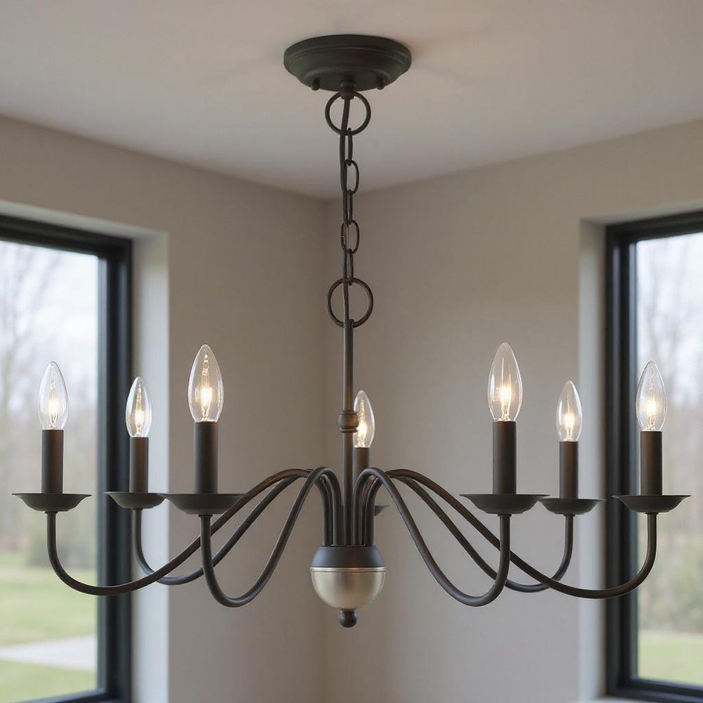 Black Seven Light Metal Dimmable Chandelier With Shades