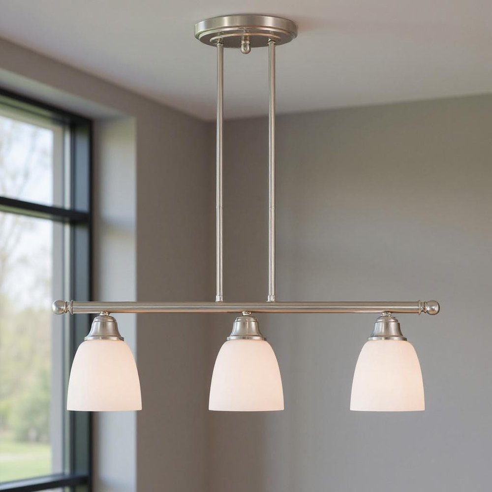 Nickel Three Light Metal Dimmable Chandelier With Shades