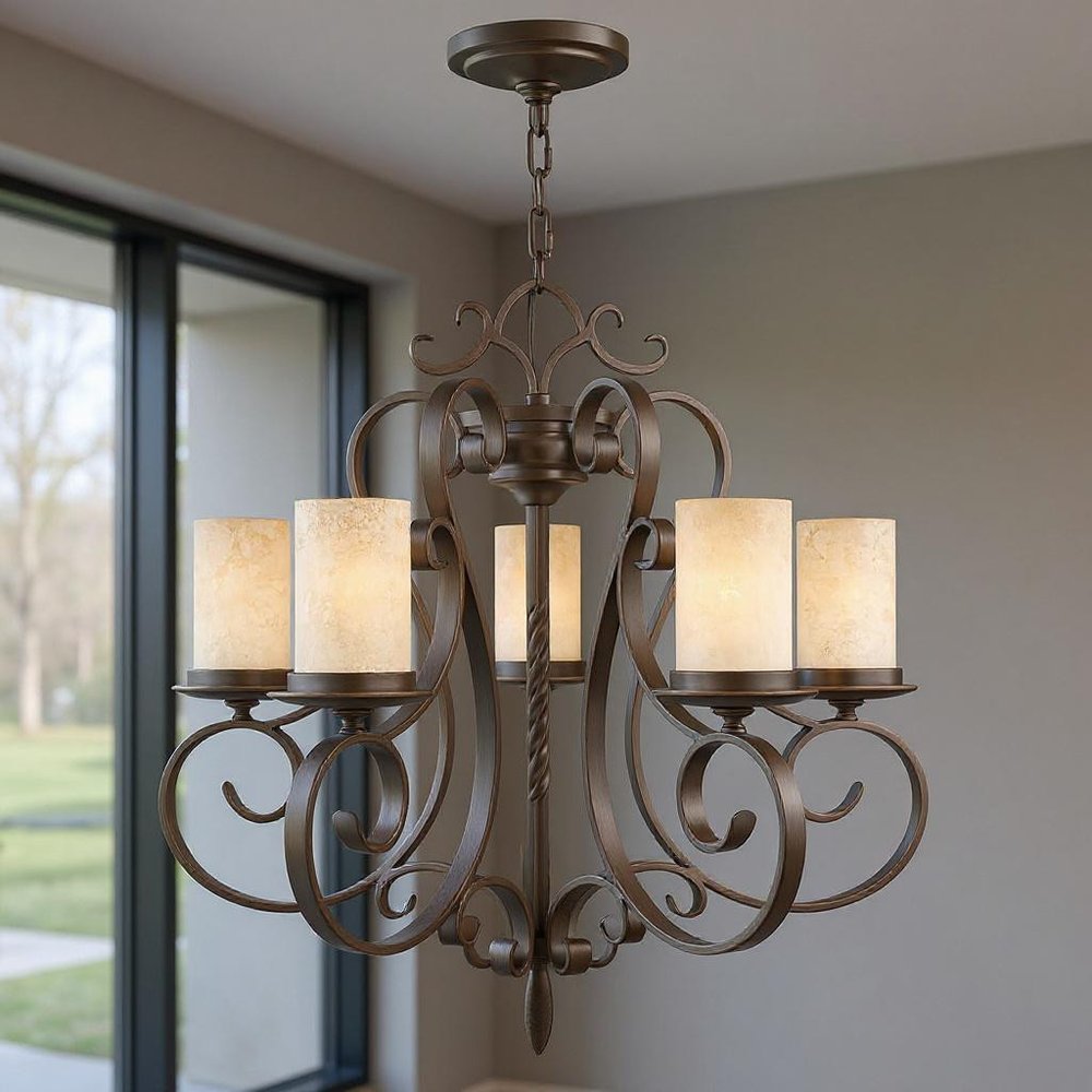 Five Light Dimmable Chandelier With Shades