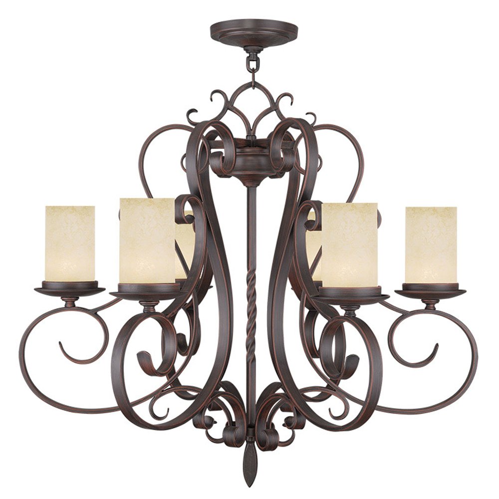 Bronze And Cream Six Light Metal Dimmable Chandelier With Shades