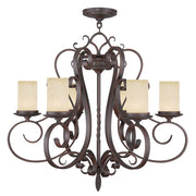 Bronze And Cream Six Light Metal Dimmable Chandelier With Shades