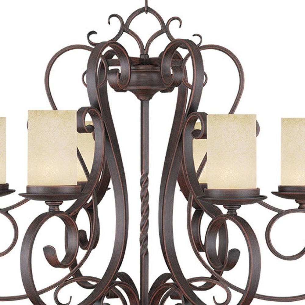 Bronze And Cream Six Light Metal Dimmable Chandelier With Shades