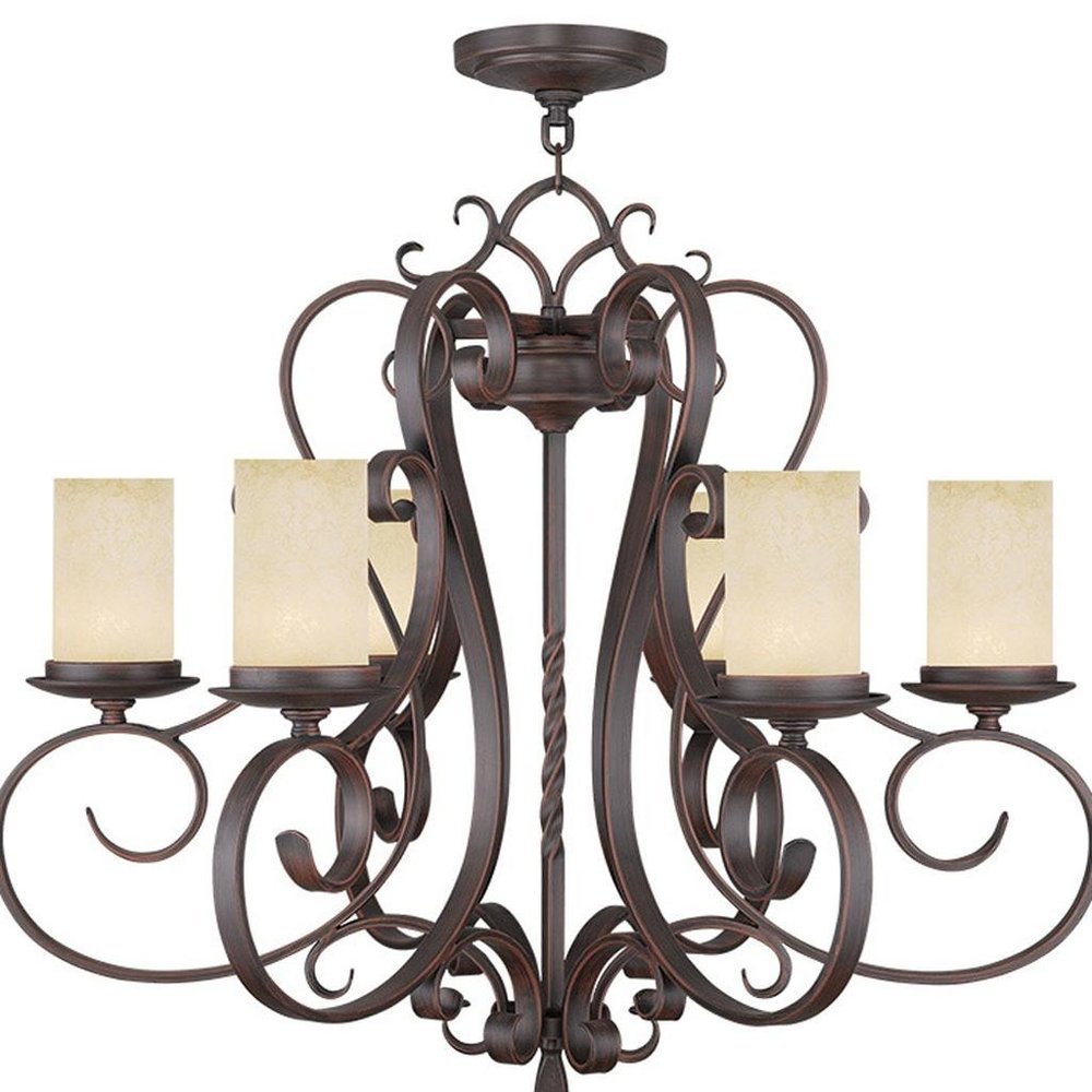 Bronze And Cream Six Light Metal Dimmable Chandelier With Shades