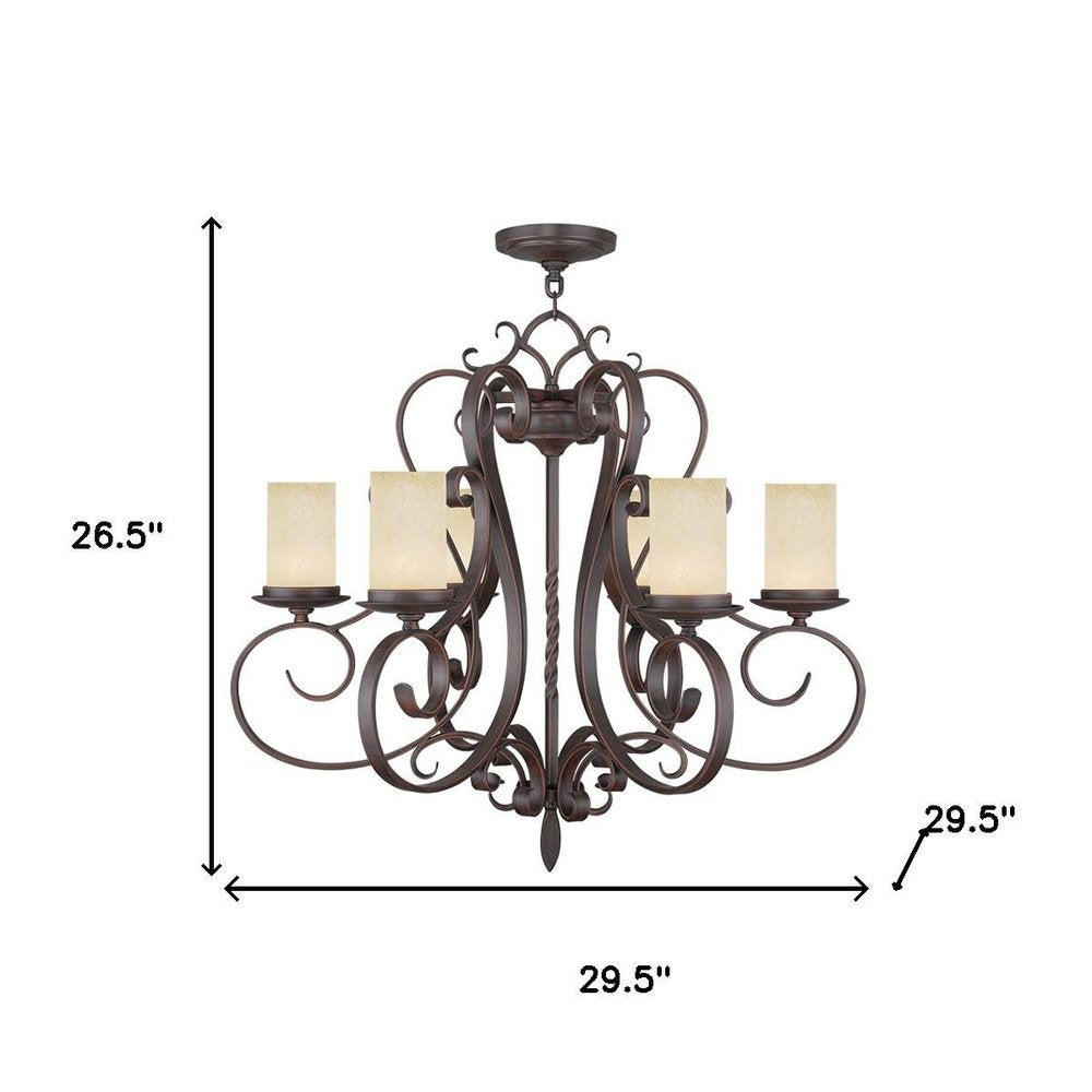 Bronze And Cream Six Light Metal Dimmable Chandelier With Shades