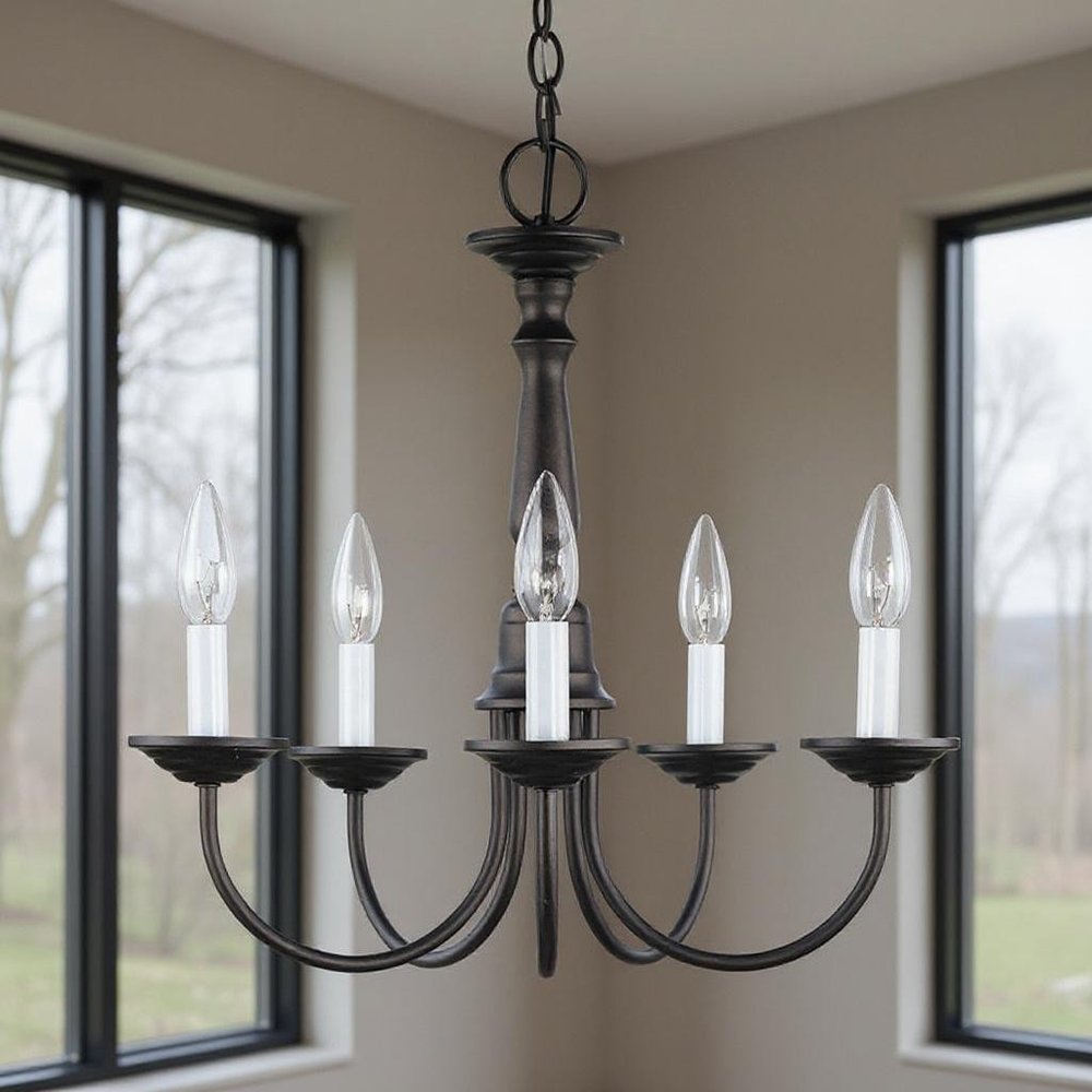Bronze Five Light Metal Dimmable Chandelier With Shades