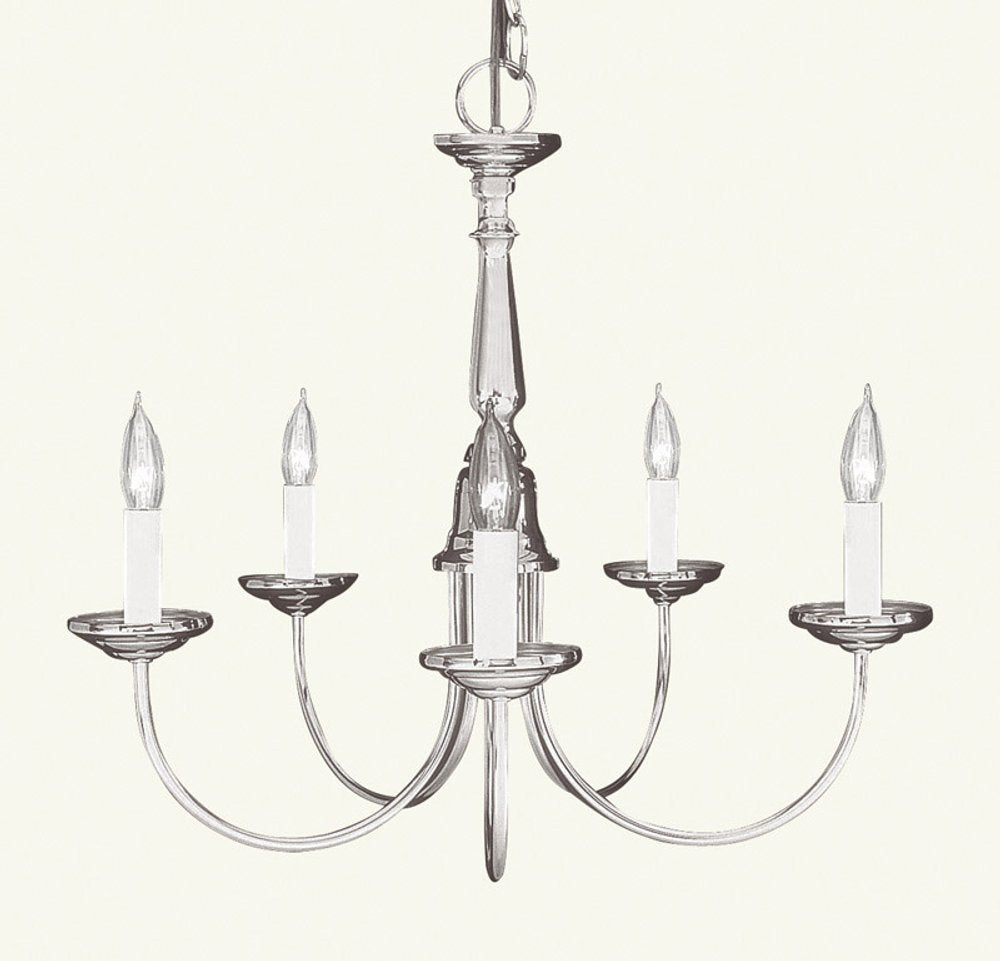 Nickel Five Light Metal Dimmable Chandelier With Shades