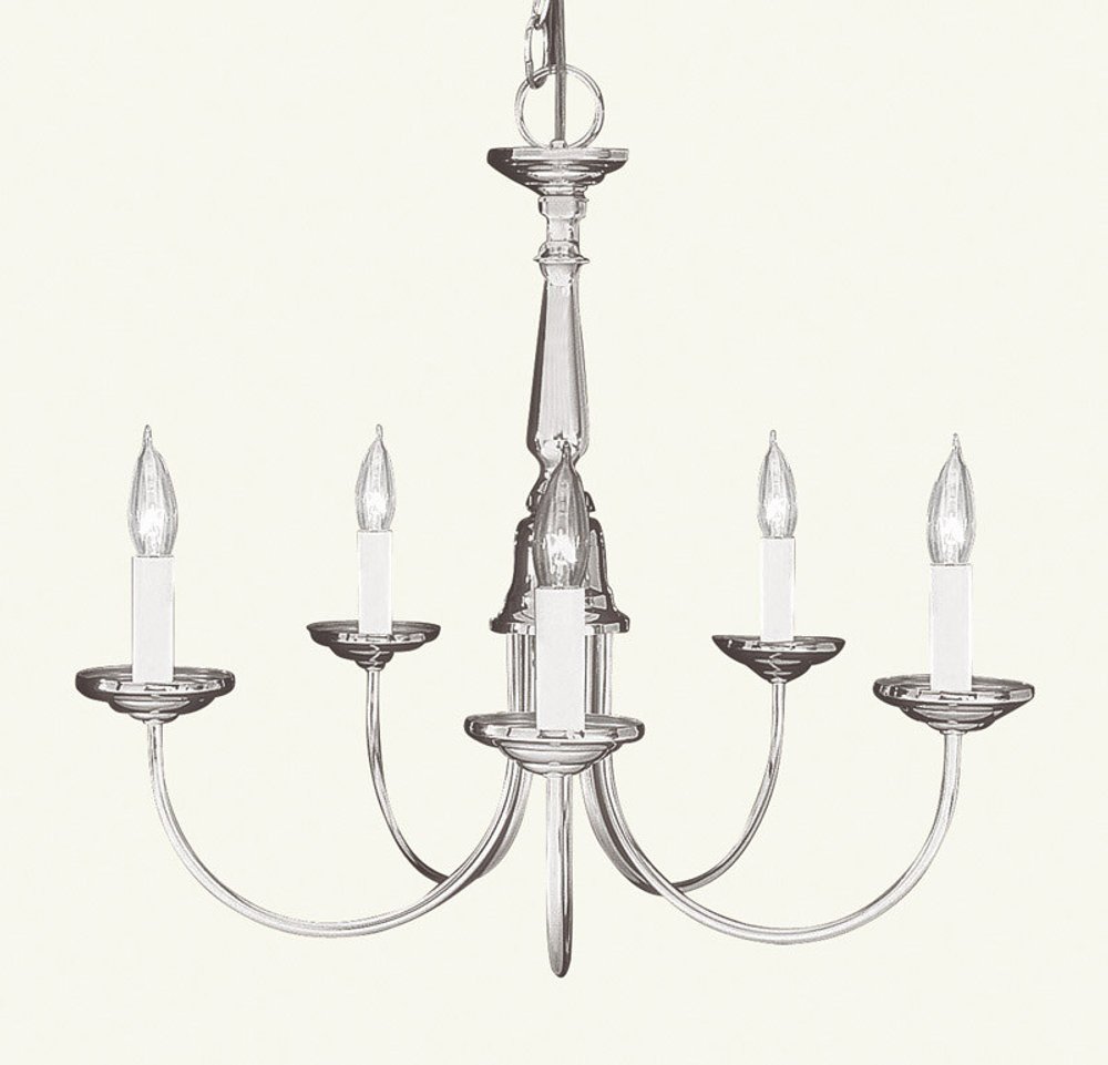 Nickel Five Light Metal Dimmable Chandelier With Shades