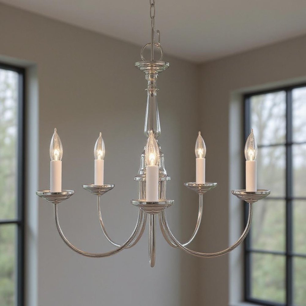 Nickel Five Light Metal Dimmable Chandelier With Shades