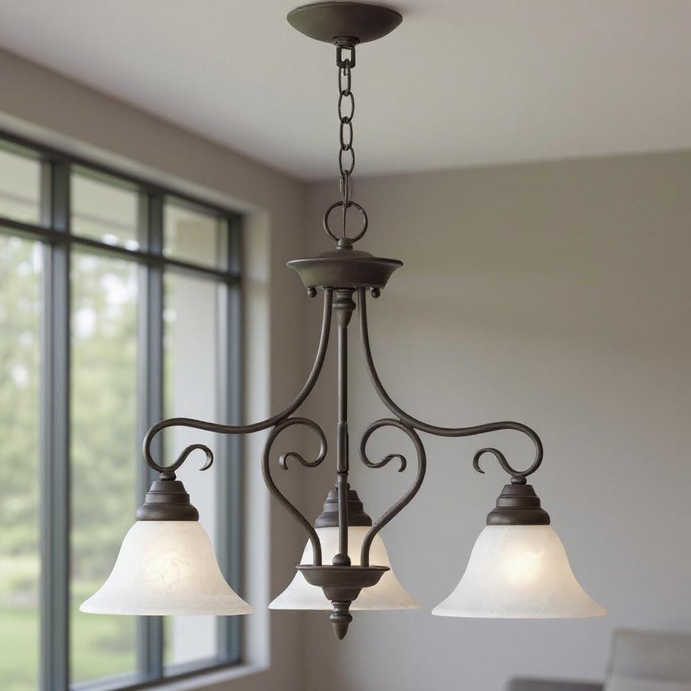 Bronze Three Light Dimmable Chandelier With Shades